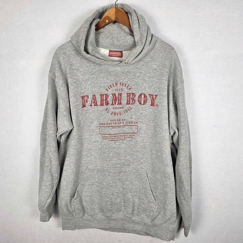 Farm Boy‎ Brand Mens Hoodie Large Gray "Property Of" Heavyweight Sweatshirt Soft